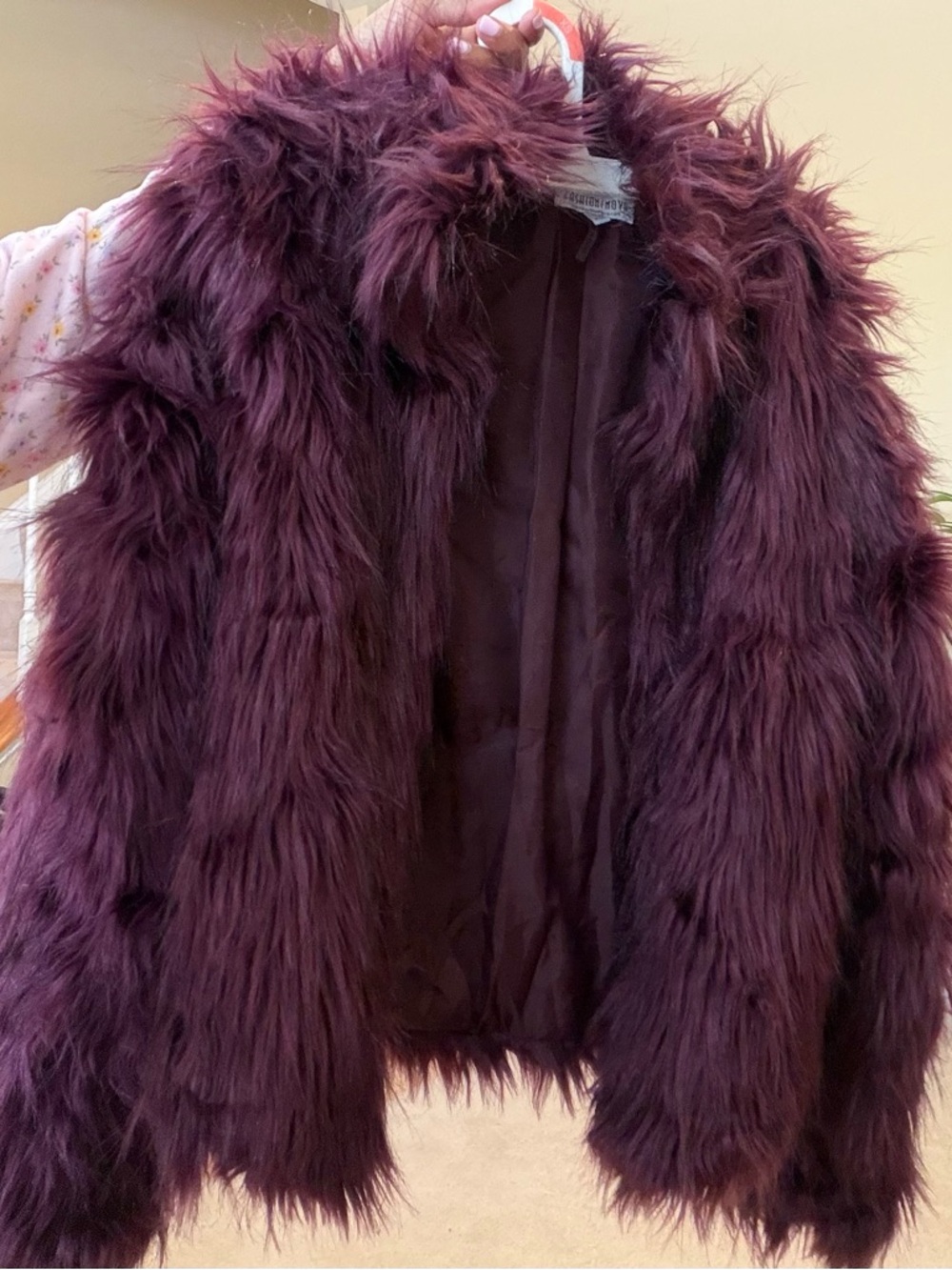 Fashion Nova Burgundy Faux Fur Coat